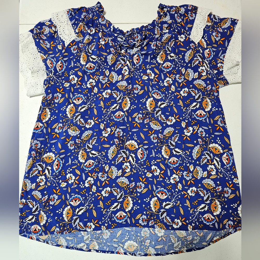 Plus Size NY Collection Flutter Sleeve Tie Neck Blouse